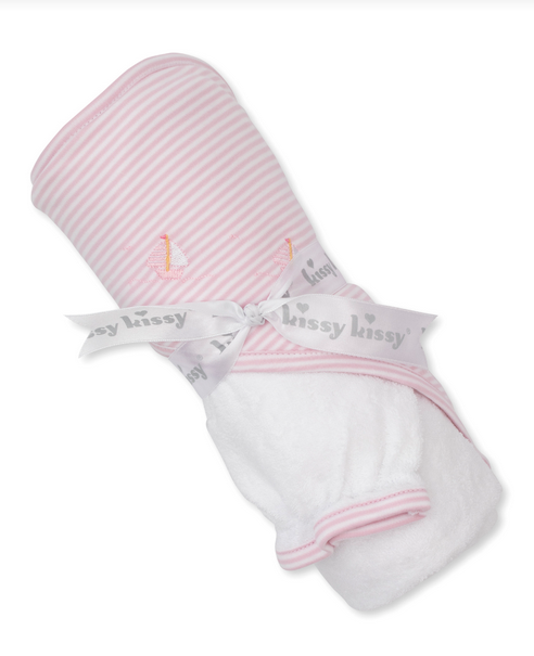 Saturday Regatta Pink Hooded Towel+Mitt Set