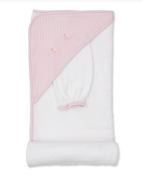 Saturday Regatta Pink Hooded Towel+Mitt Set
