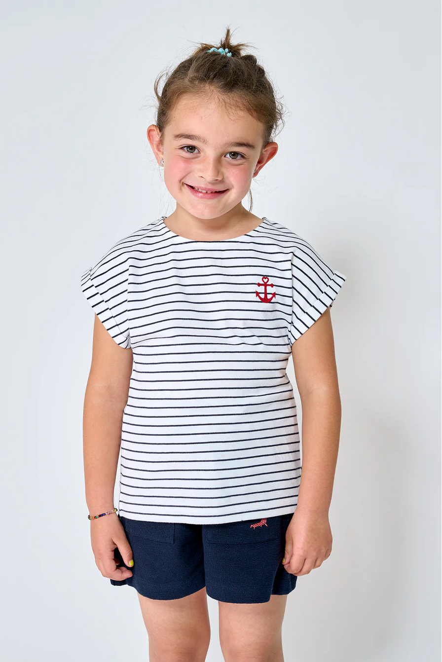 White+Navy Striped Anchor Tee
