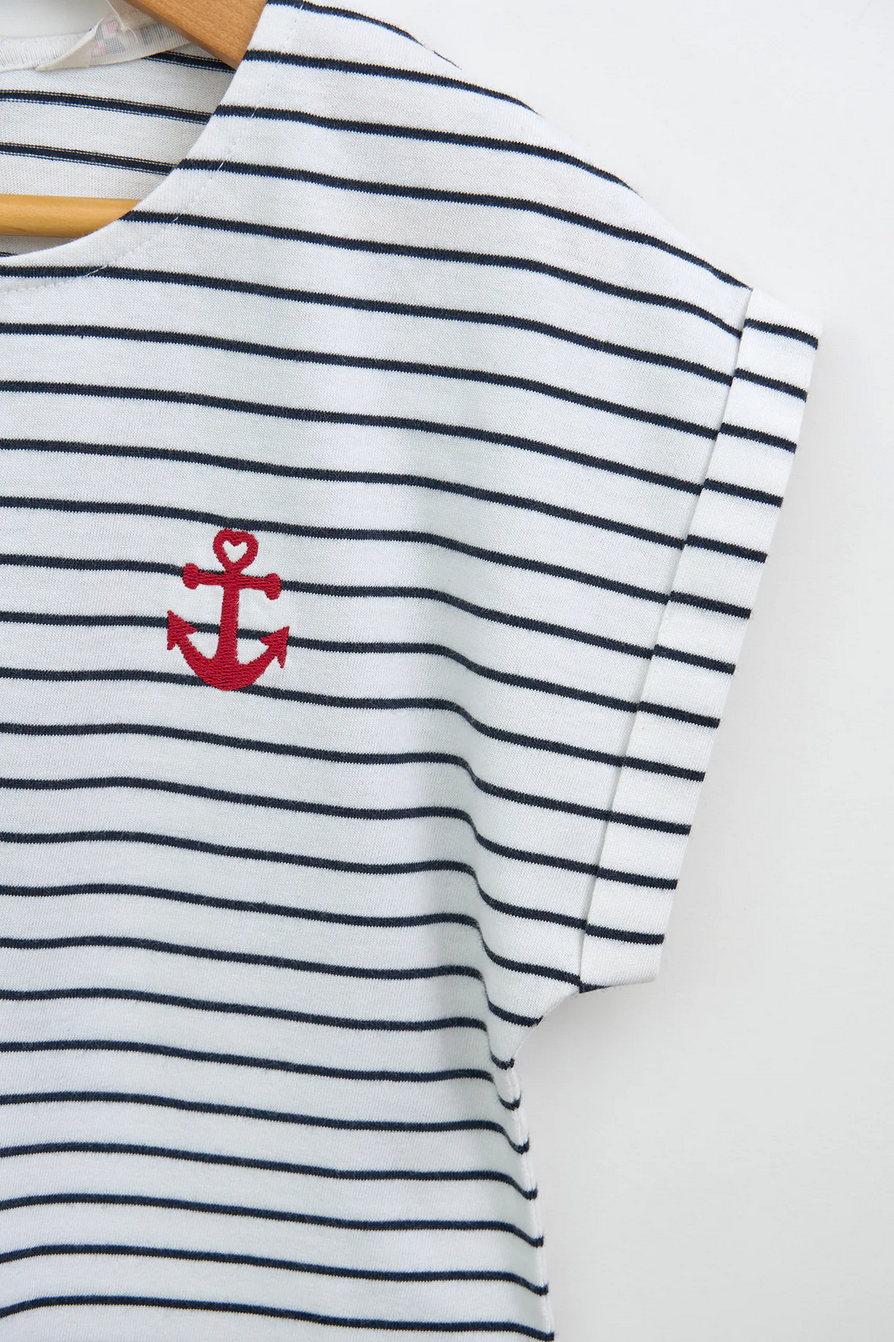 White+Navy Striped Anchor Tee