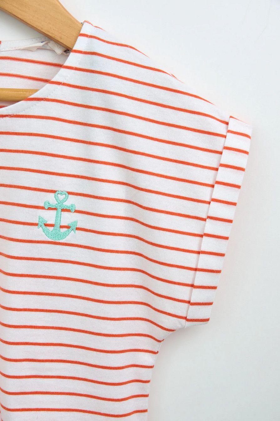 Orange+White Striped Anchor Tee 