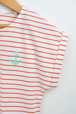 Orange+White Striped Anchor Tee 