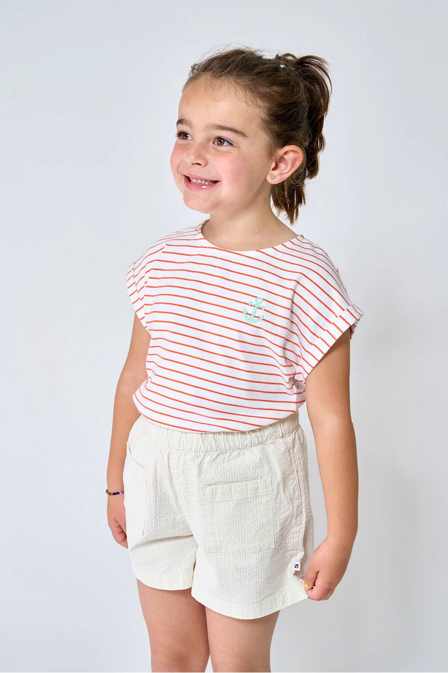 Orange+White Striped Anchor Tee 