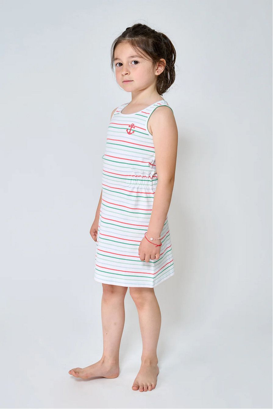 Multicolored Striped Dress with Side Gather