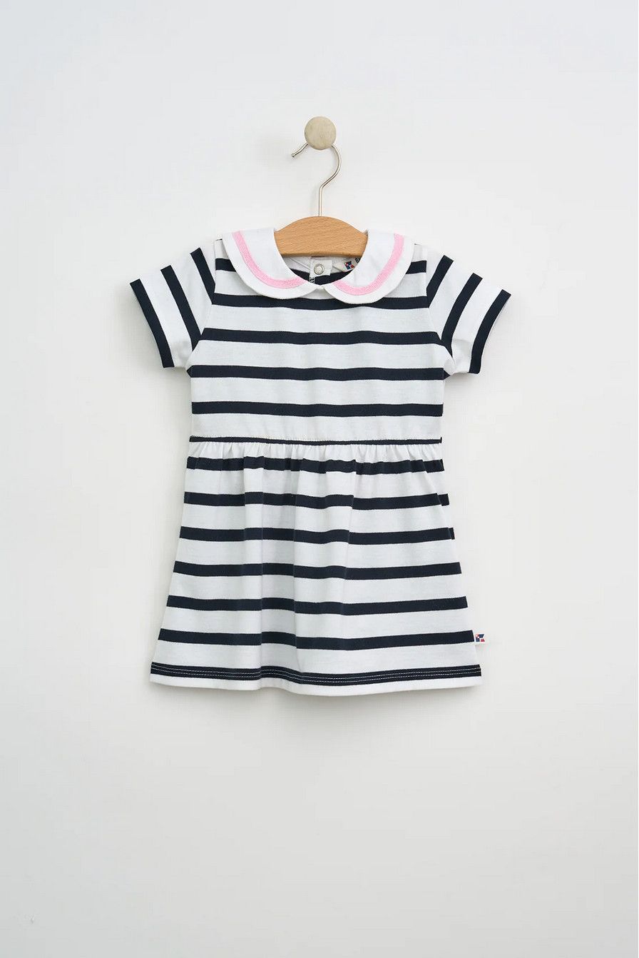 White+Navy Striped Collared Dress