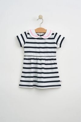 White+Navy Striped Collared Dress