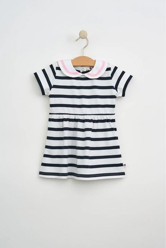 White+Navy Striped Collared Dress