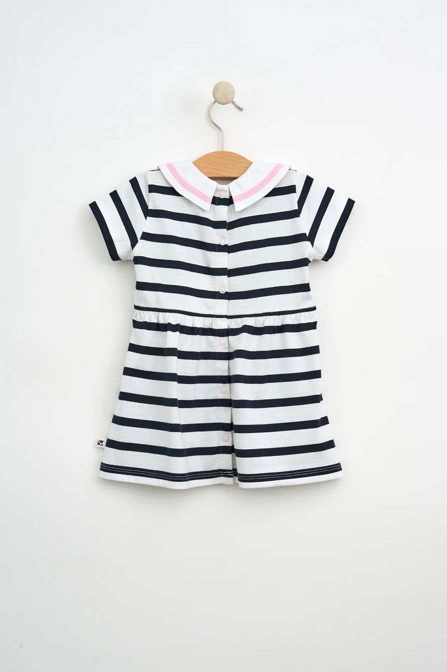 White+Navy Striped Collared Dress