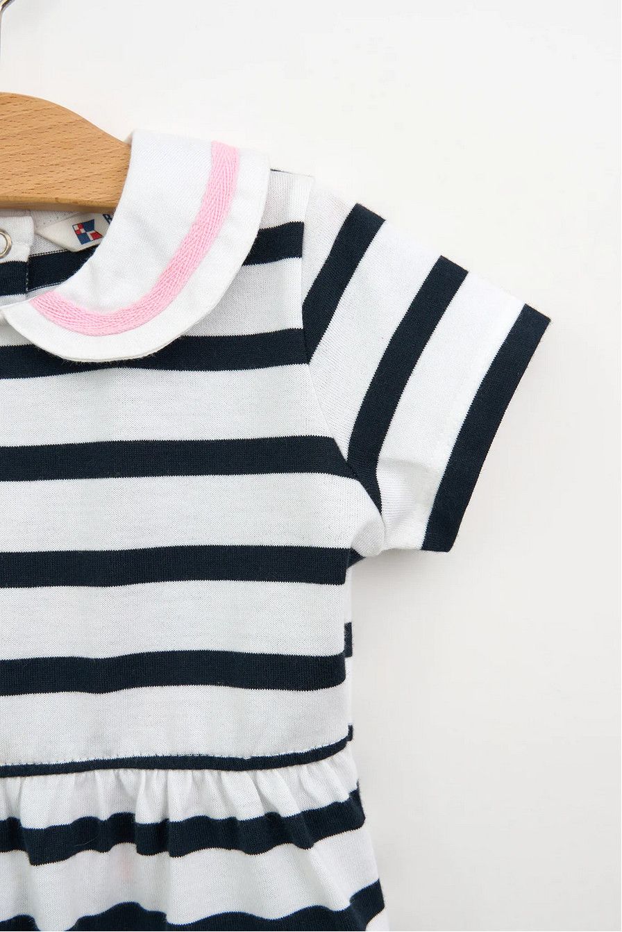 White+Navy Striped Collared Dress