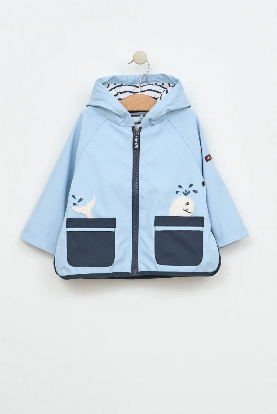 Light Blue Raincoat with Whale Pockets