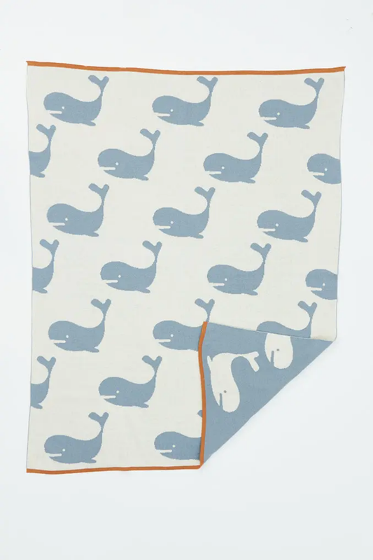 Reversible Blue+Cream Whale Blanket
