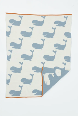 Reversible Blue+Cream Whale Blanket