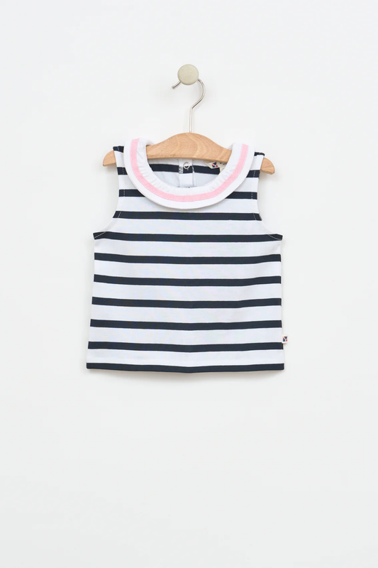 White+Navy Sleevless Collared Shirt