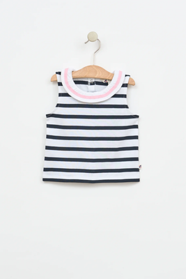 White+Navy Sleevless Collared Shirt