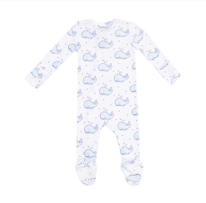 Blue Bubbly Whale Zip Footie