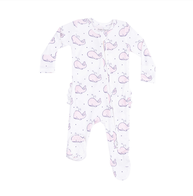 Bubbly Whale Pink Zip Ruffle Footie