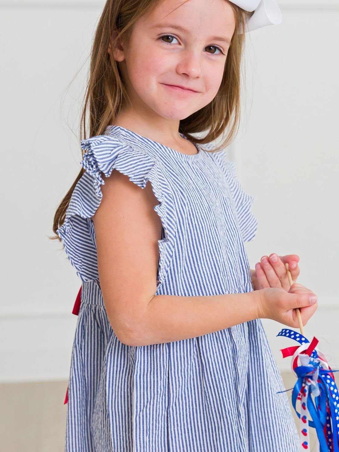 Woven Butterfly Sleeve Bow Dress