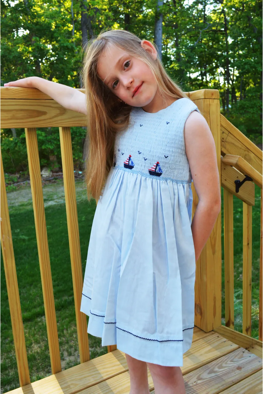 Light Blue Smocked Boat Dress