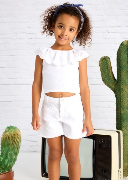 White Eyelet Collar Tee