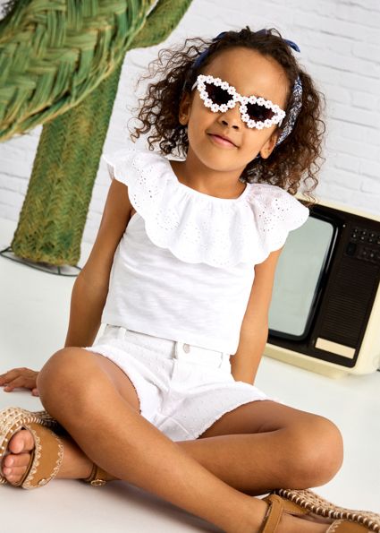 White Eyelet Collar Tee