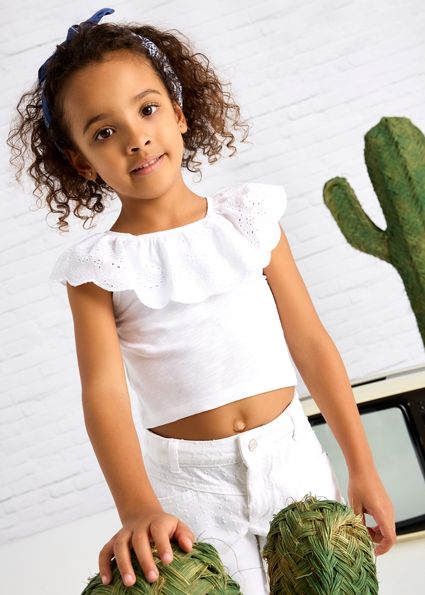 White Eyelet Collar Tee