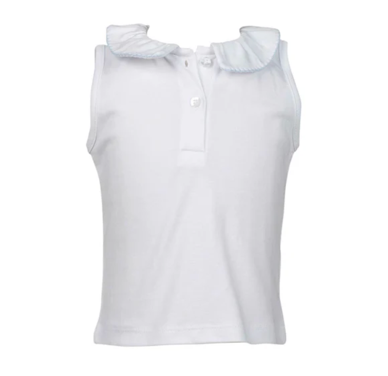 Ruffled Sky Blue Peter Pan Sleeveless Shirt