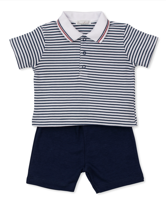 Navy Bold Stripes+Bright Stars Bermuda Set