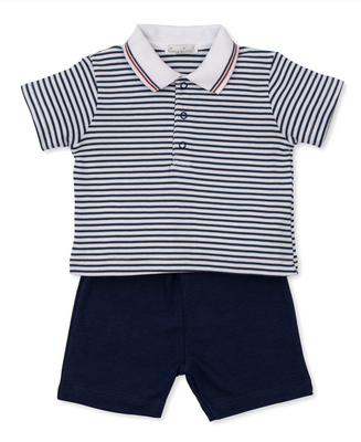 Navy Bold Stripes+Bright Stars Bermuda Set