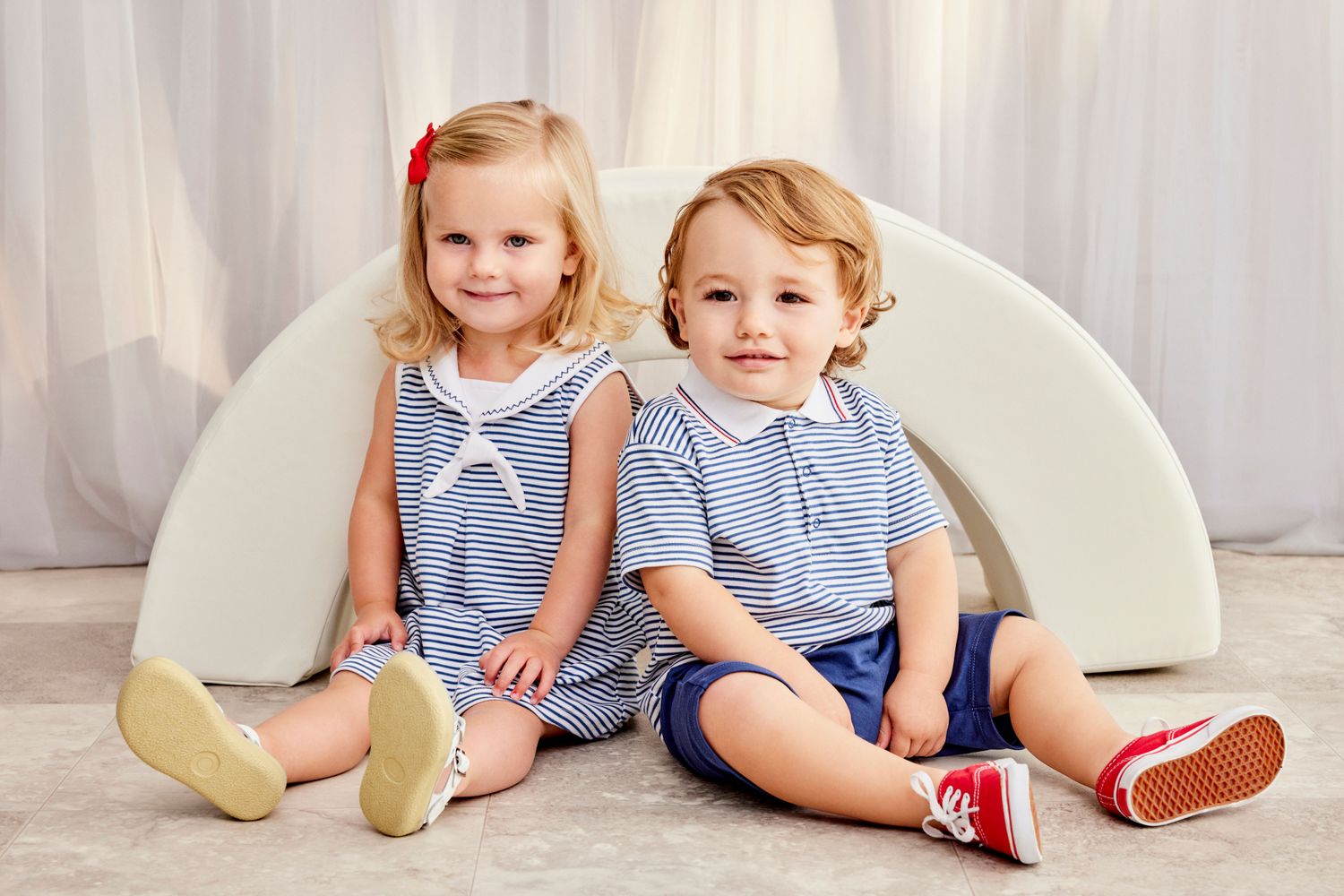 Navy Bold Stripes+Bright Stars Bermuda Set