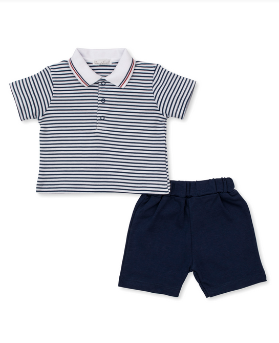 Navy Bold Stripes+Bright Stars Bermuda Set