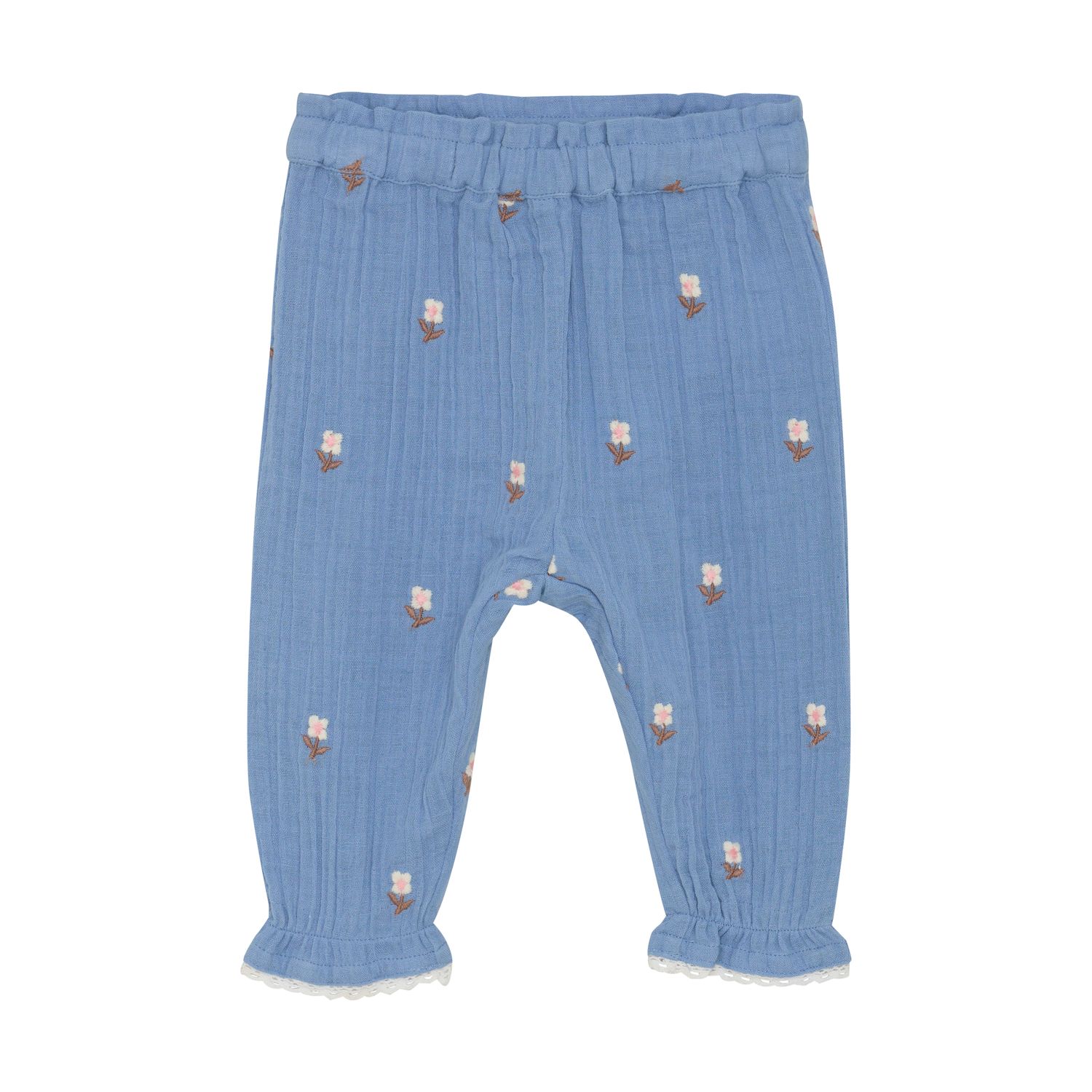 Blue Embroidered Flower Muslin Pant