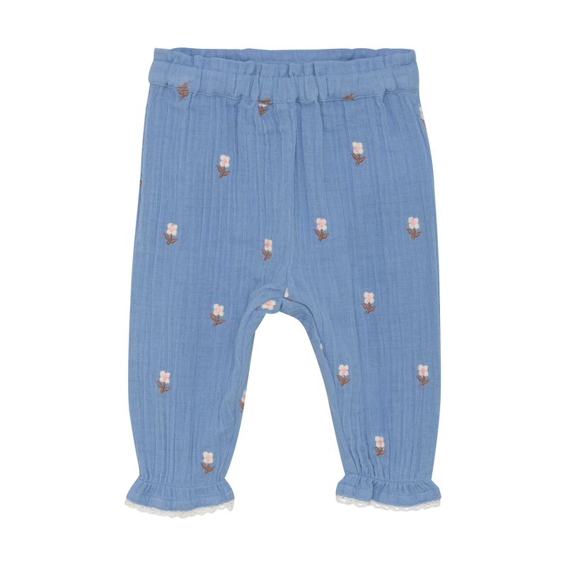 Blue Embroidered Flower Muslin Pant