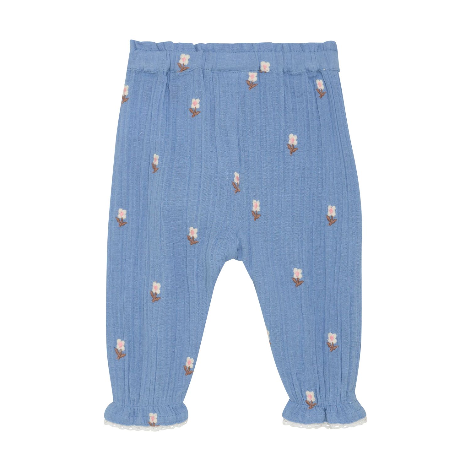 Blue Embroidered Flower Muslin Pant