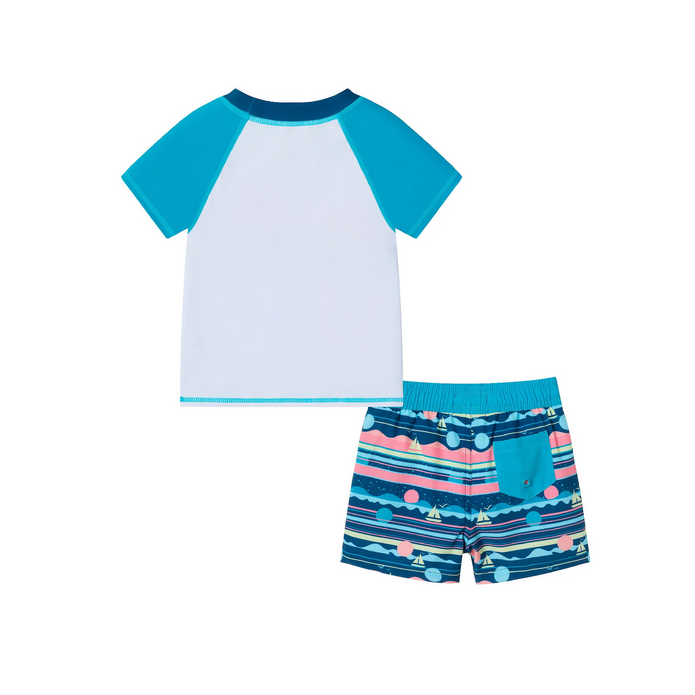Sailboat Rash Guard+Swim Trunk Set