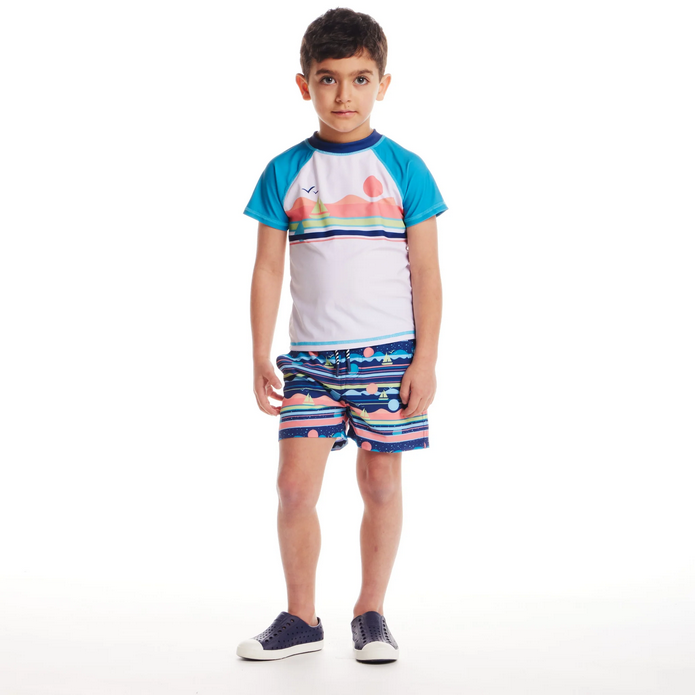 Sailboat Rash Guard+Swim Trunk Set