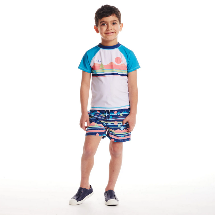 Sailboat Rash Guard+Swim Trunk Set