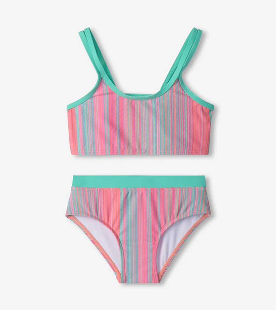 Shimmer Stripe Contrast Trim Bikini