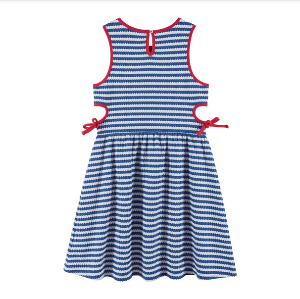 Blue Ribbed Knit Dress w/ Cutout