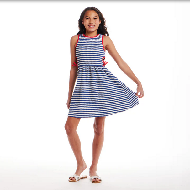 Blue Ribbed Knit Dress w/ Cutout