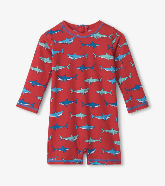 Red Hungry Sharks One Piece Rashguard
