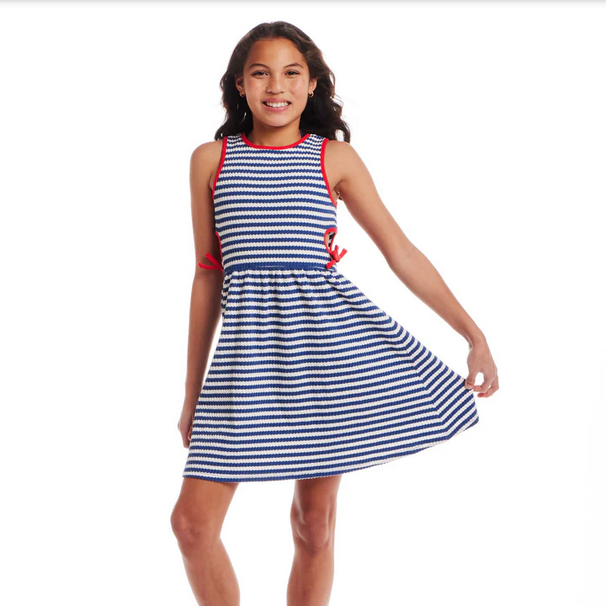 Blue Ribbed Knit Dress w/ Cutout