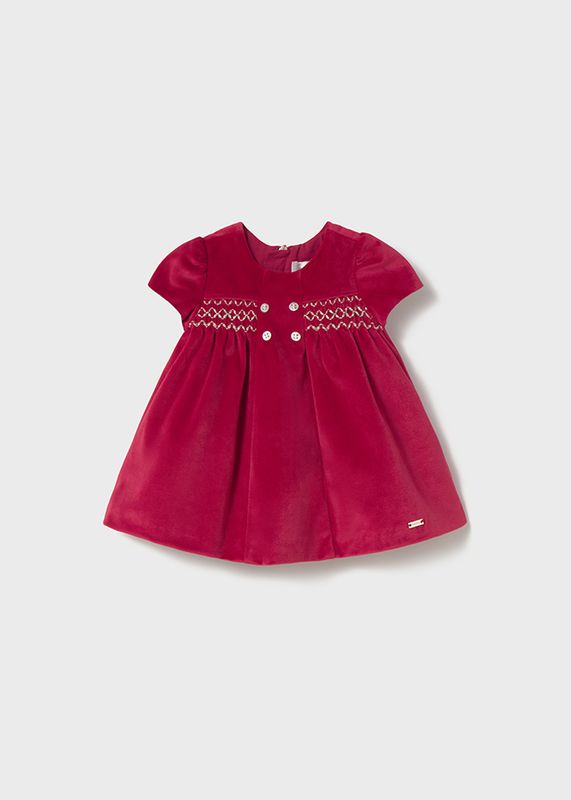 Cherry Smocked Velour Dress