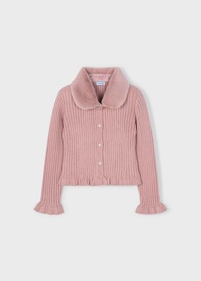 Blush Faux Fur Collar Cardigan