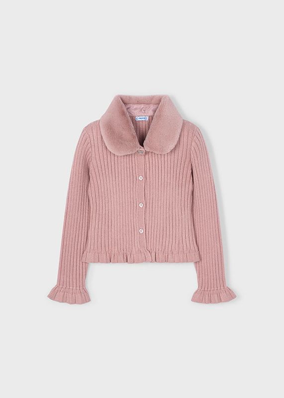 Blush Faux Fur Collar Cardigan