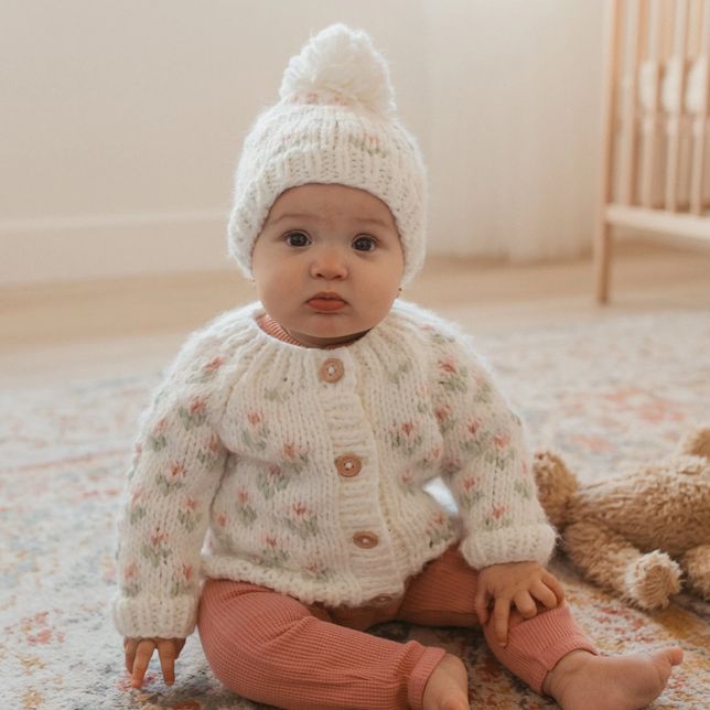 Bitty Blooms White Cardigan Sweater