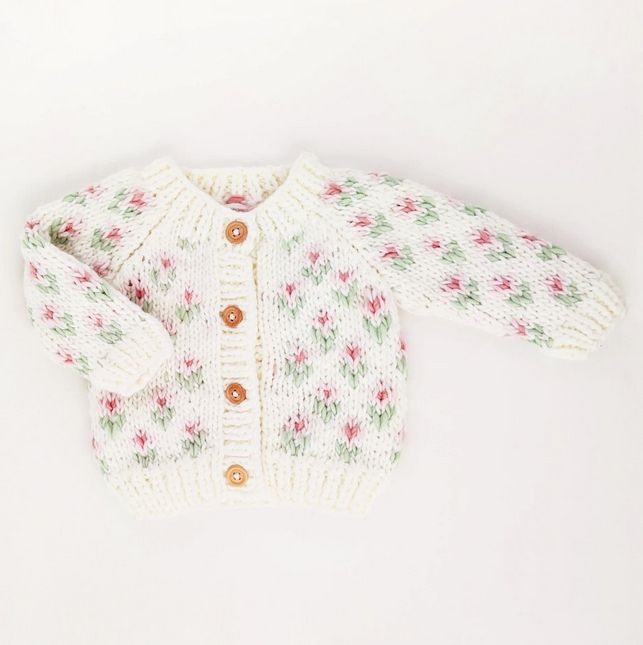 Bitty Blooms White Cardigan Sweater