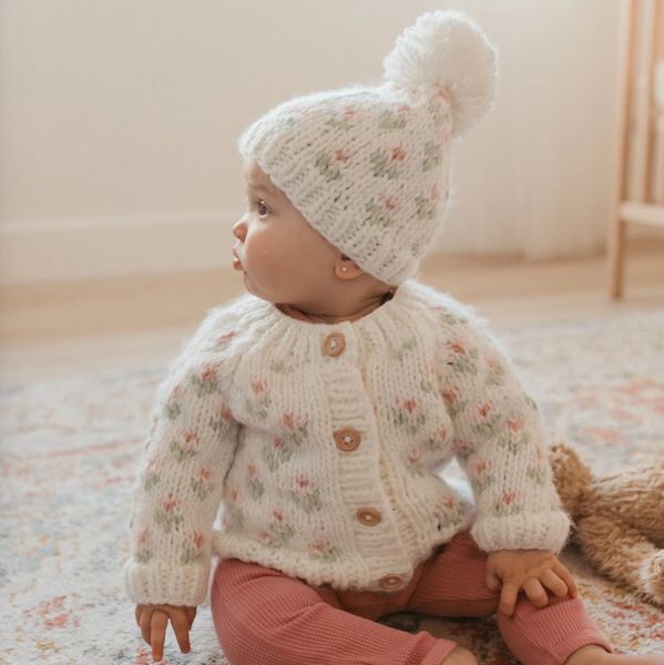 Bitty Blooms White Beanie