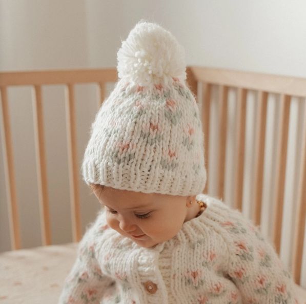 Bitty Blooms White Beanie