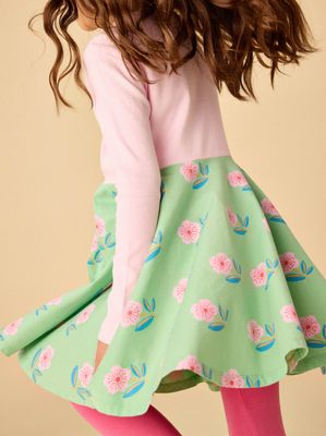 Green+Pink Print Twirl Dress