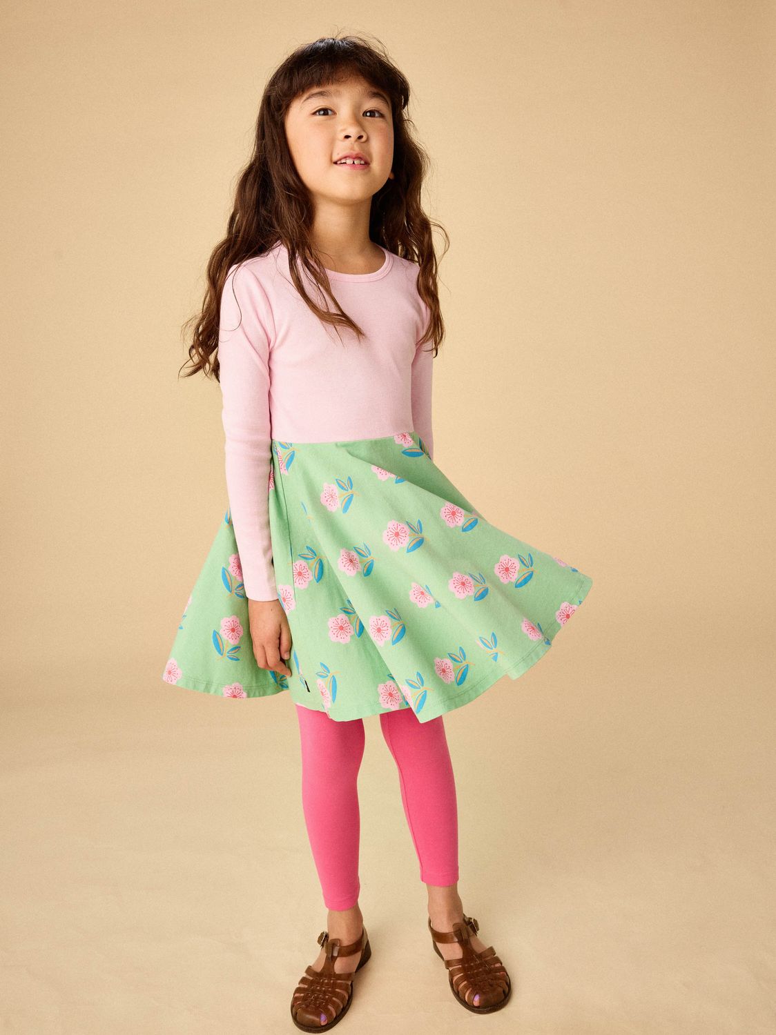 Green+Pink Print Twirl Dress